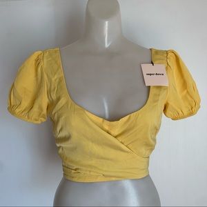 NWT Revolve Superdown Yellow Wrap Crop Top